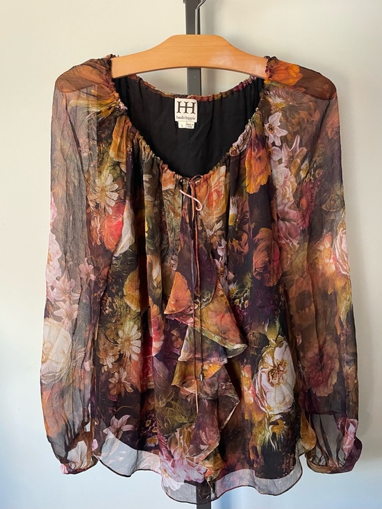 Haute Hippie Tops - Haute Hippie 100% Silk Boho Peasant Blouse Ruffled Floral Size Large